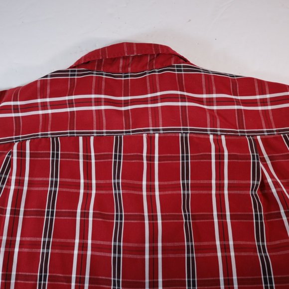 Mens Red Retreat Short Sleeved Plaid Striped Button Front Shirt Size M Medium - Picture 9 of 10